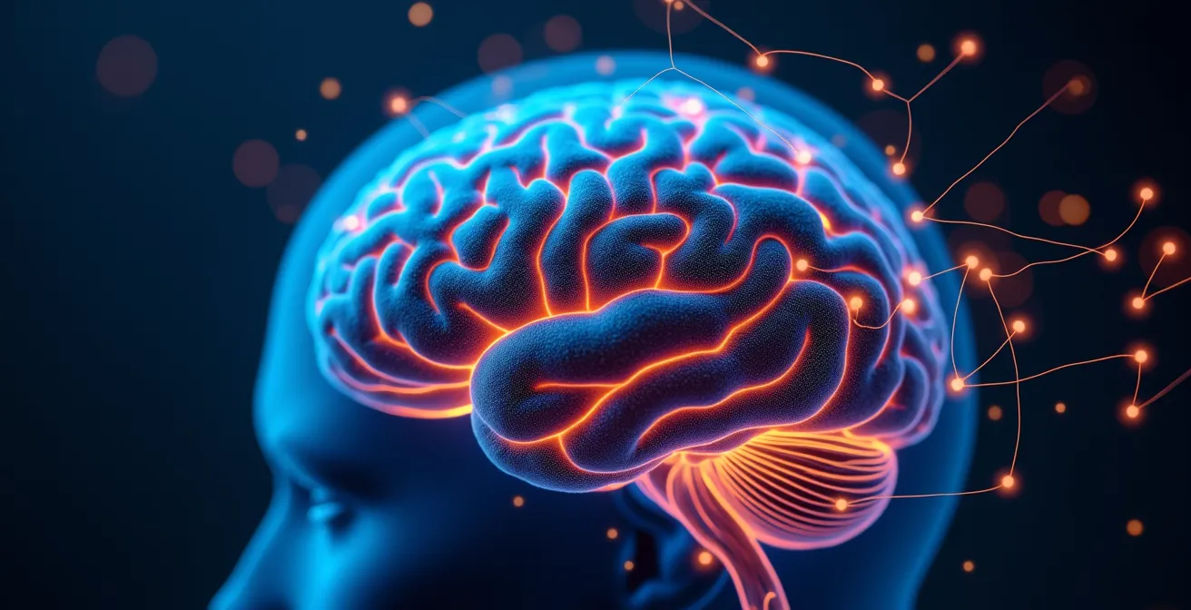 Illustration conceptuelle d'un cerveau humain sous l'effet des biais cognitifs lors d'un paiement numérique en un clic