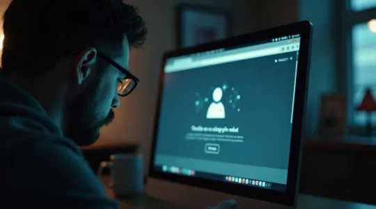 Image symbolique représentant la vigilance face à un écran d'ordinateur affichant un site e-commerce suspect