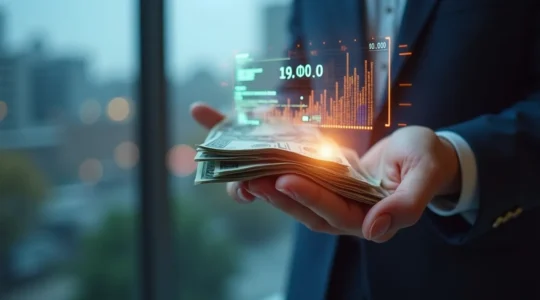 Illustration symbolique de la transition entre argent liquide et transactions numériques dans la société moderne