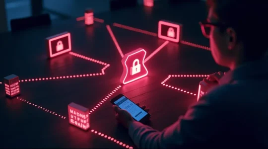 Image symbolisant une connexion sécurisée par VPN protégeant l'identité numérique d'un utilisateur sur différents appareils