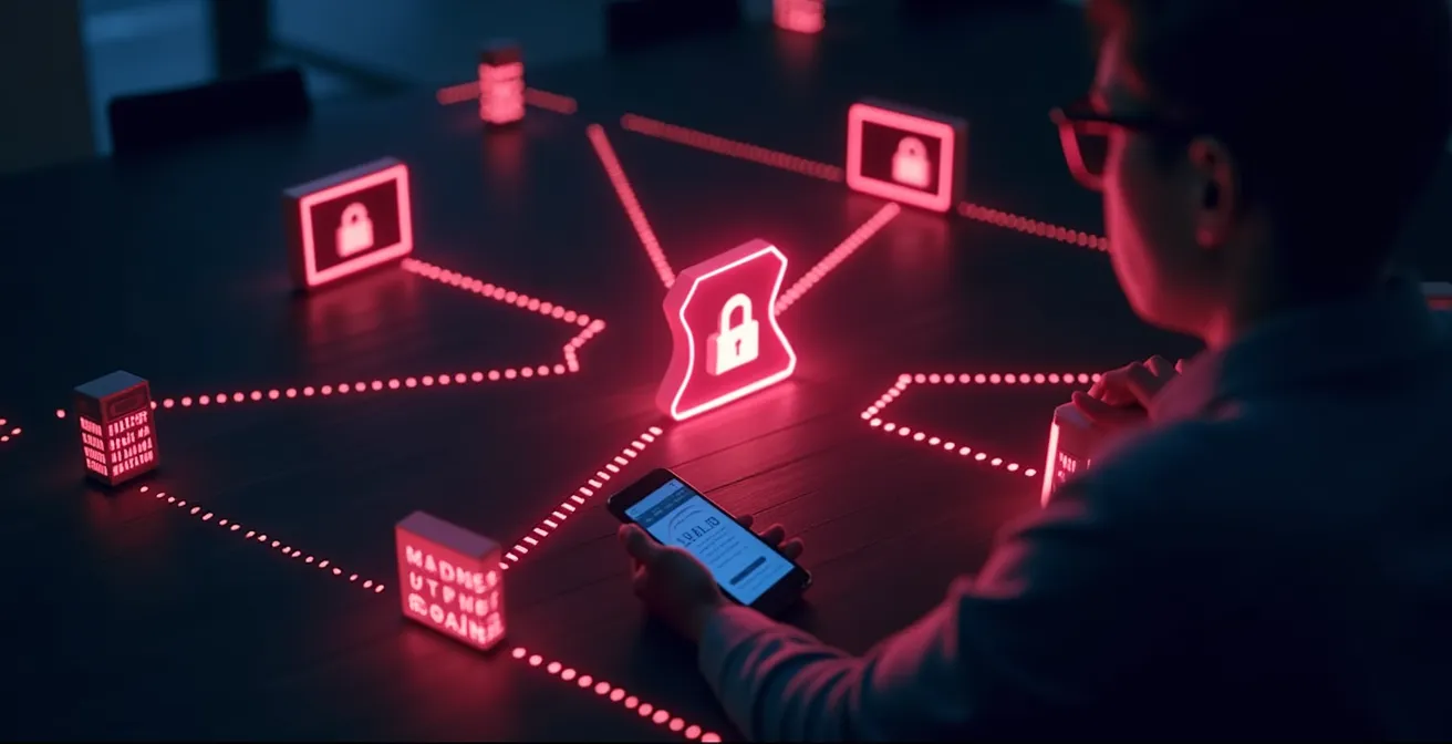 Image symbolisant une connexion sécurisée par VPN protégeant l'identité numérique d'un utilisateur sur différents appareils
