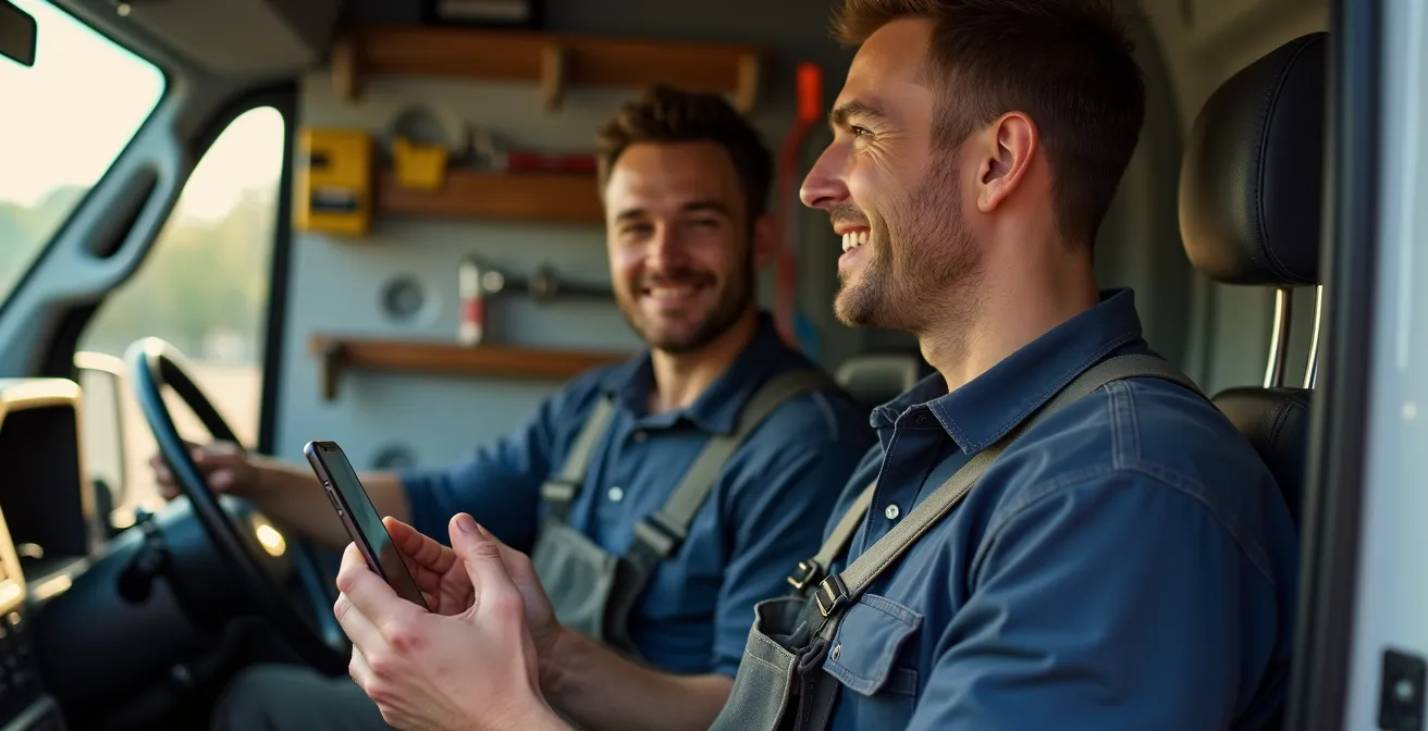 Artisan recevant un paiement instantané sur son smartphone un dimanche