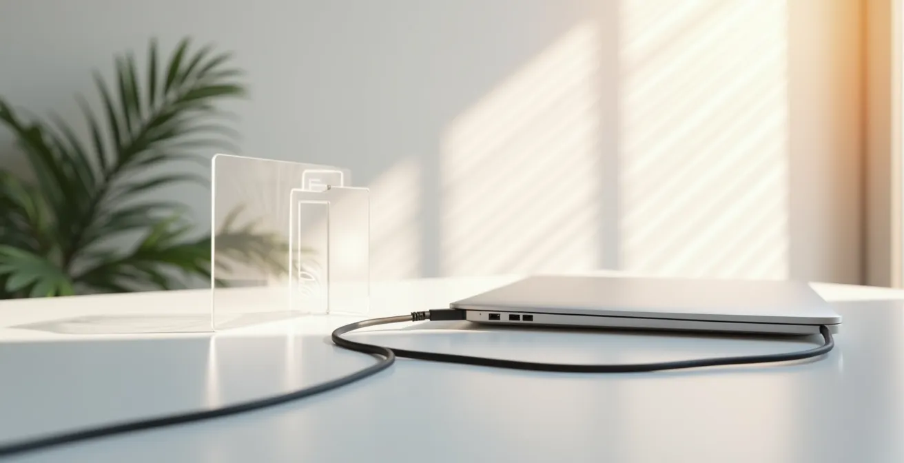 Câble Ethernet dans un environnement de bureau moderne symbolisant la sécurité des connexions filaires