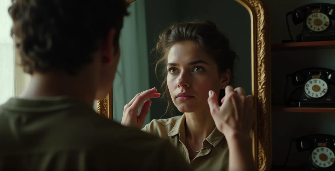 Représentation abstraite de la manipulation d'identité par deepfake avec jeux de reflets et distorsions