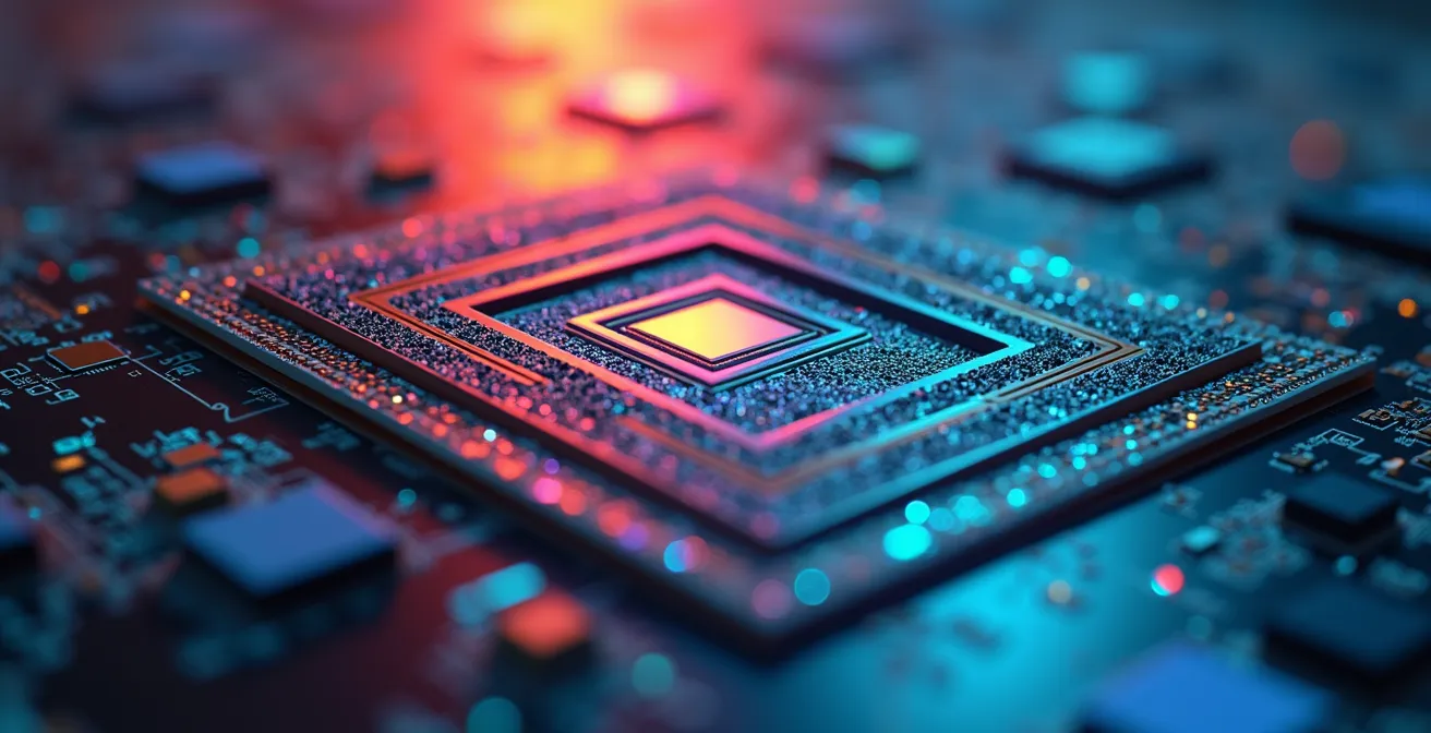 Photographie macro montrant des détails cachés dans une image numérique, symbolisant les métadonnées.