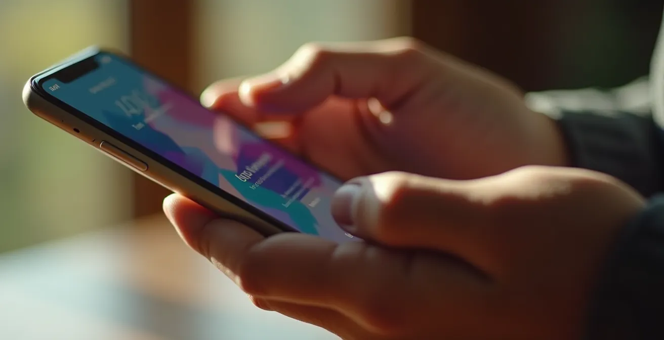 Gros plan macro sur des mains utilisant un smartphone pour l'ouverture rapide d'un compte bancaire